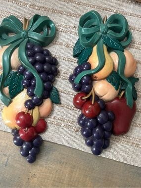 Burwood Products Vintage  Hanging Fruit Wall Decor Lot Of 2 MCM 8.5”